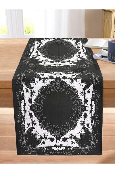 Realhomes Square Mandala Patterned Special Design Stitched Raschel Knitted Runner on Black Background
