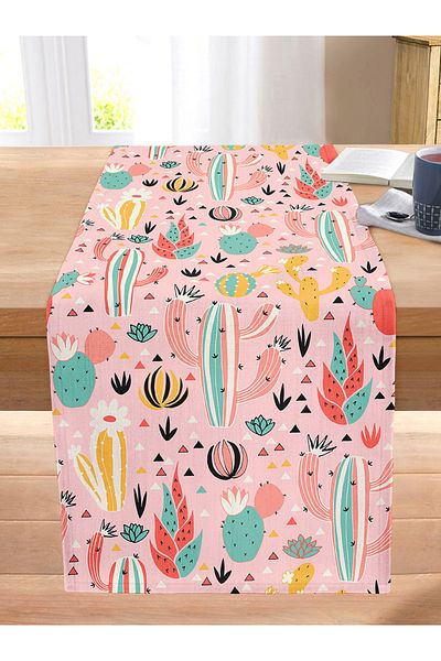 Realhomes Digital Printed Modern Stitched Raschel Knitted Runner with Cactus Pattern on Colorful Background