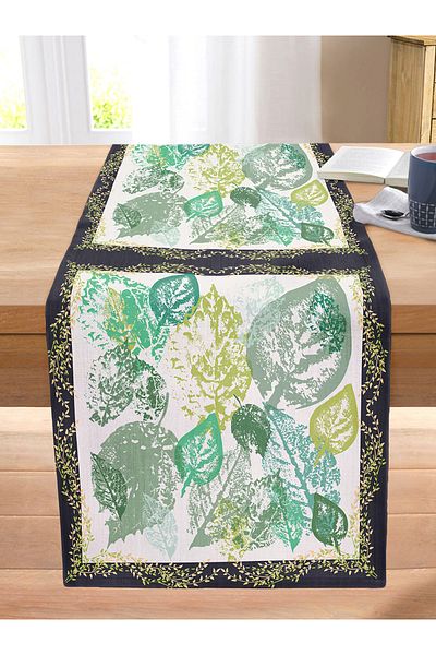 Realhomes Colorful Leaves on White Background Digital Printed Modern Stitched Raschel Knitted Runner