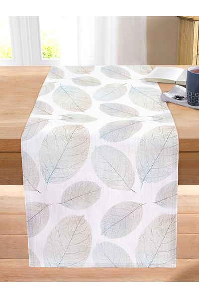Realhomes Digital Printed Decorative Stitched Rahel Knitted Runner with Leaves on White Background