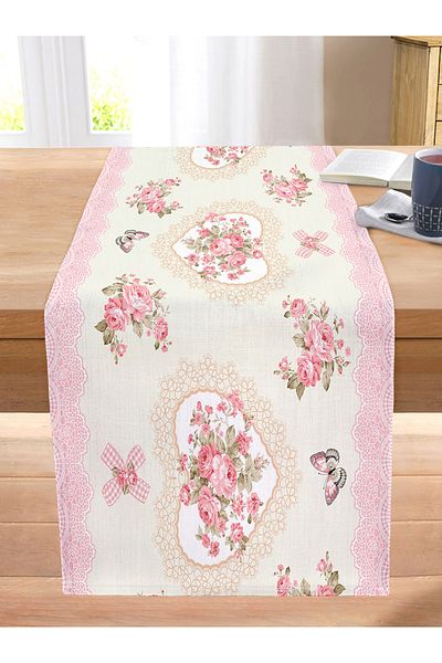 Realhomes Rose Themed Heart Design Digital Printed Modern Stitched Raschel Knitted Runner