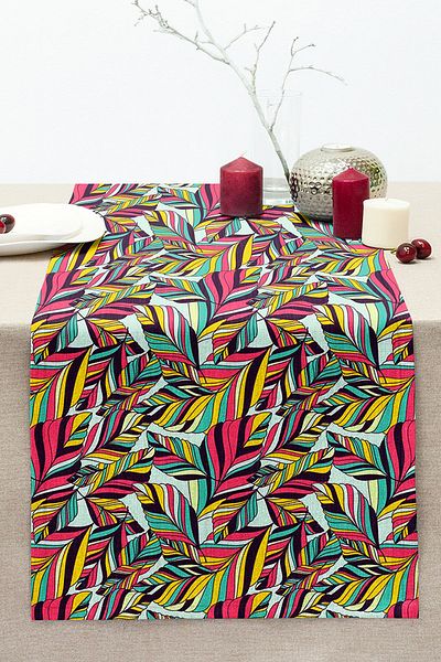 Realhomes Colorful Tropical Leaf Design Digital Printed Stitched Raschel Knitted Runner