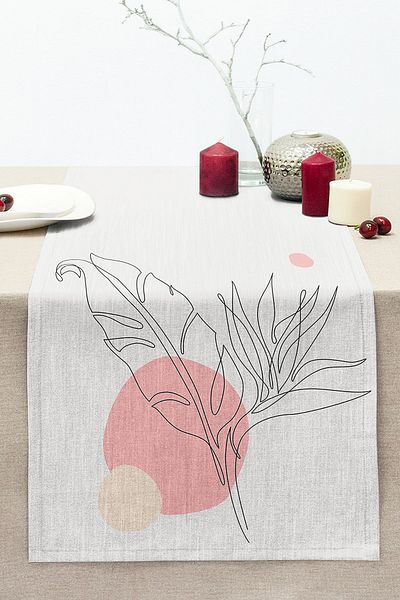 Realhomes Modern Stitched Raschel Knitted Runner with Charcoal Leaf Drawing on Gray Background