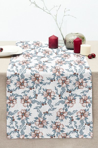 Realhomes Mink Rose Blue Leaf Motif Modern Stitched Raschel Knitted Runner