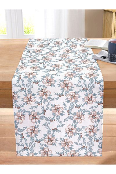 Realhomes Mink Rose Blue Leaf Motif Modern Stitched Raschel Knitted Runner