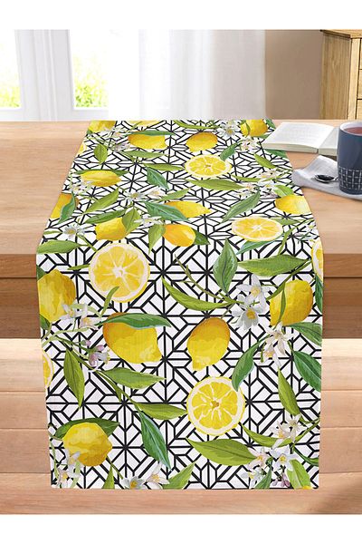 Realhomes Geometric And Lemon Patterned 3D Digital Printed Stitched Raschel Knitted Runner