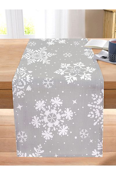 Realhomes Gray Background Snowflakes Themed Modern Design Modern Stitched Raschel Knitted Runner