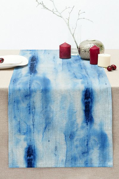 Realhomes Blue Colored Marbling Patterned Digital Printed Modern Stitched Raschel Knitted Runner