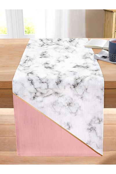 Realhomes Colorful Geometric Patterned Marble Motif Digital Printed Modern Stitched Raschel Knitted Runner