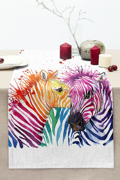 Realhomes Zebra Patterned Digital Printed Decorative Stitched Raschel Knitted Runner
