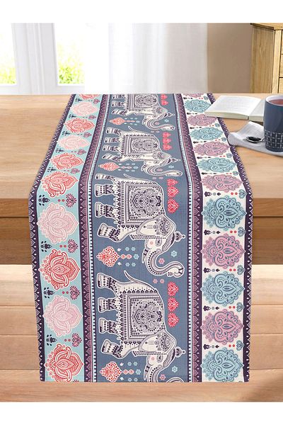 Realhomes Modern Elephant Pattern Digital Printed Modern Stitched Raschel Knitted Runner
