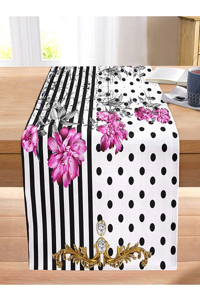 Realhomes Striped Polka Dot Flower Patterned Special Design Digital Printed Modern Stitched Raschel Knitted Runner on the Floor