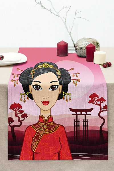 Realhomes Specially Designed Far East Motif Digital Printed Modern Stitched Raschel Knitted Runner