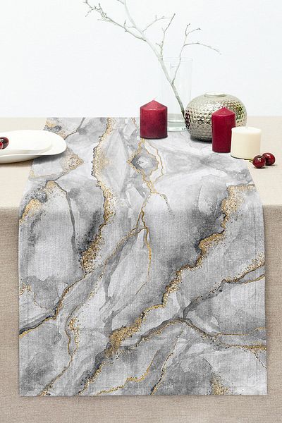 Realhomes Modern Marble Patterned Digital Printed Stitched Raschel Knitted Runner