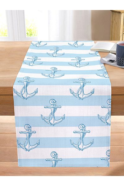 Realhomes Blue and White Sailor Digital Printed Modern Stitched Raschel Knitted Runner