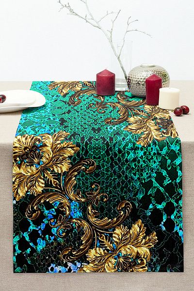 Realhomes Gold Motif Special Design Digital Printed Modern Stitched Raschel Knitted Runner
