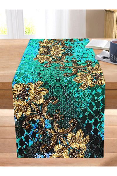Realhomes Gold Motif Special Design Digital Printed Modern Stitched Raschel Knitted Runner