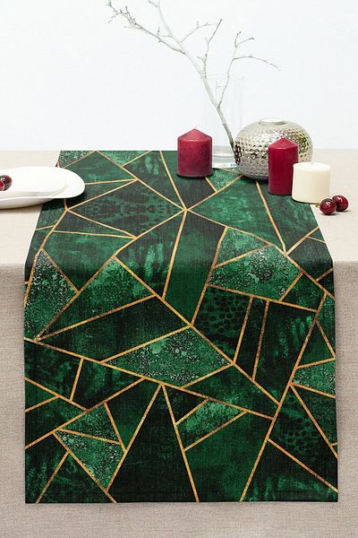 Realhomes Green Gold Striped Special Design Stitched Raschel Knitted Runner