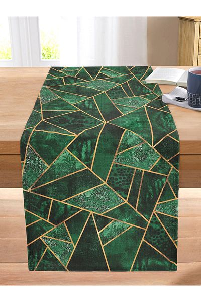 Realhomes Green Gold Striped Special Design Stitched Raschel Knitted Runner