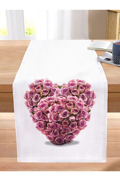 Realhomes Rose Heart Digital Printed Decorative Stitched Raschel Knitted Runner