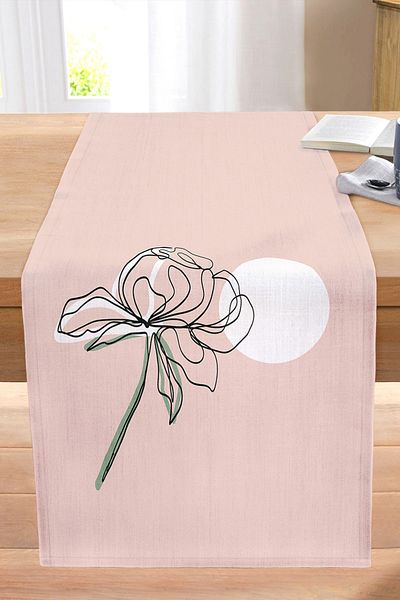 Realhomes Modern Stitched Raschel Knitted Runner with Pink Background Oneline Rose Drawing