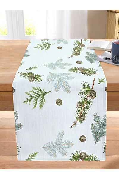 Realhomes Digital Printed Stitched Raschel Knitted Runner with Pine Branch Motif
