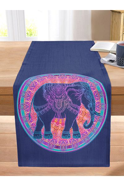 Realhomes Colorful Bohemian Authentic Ethnic Elephant Patterned Stitched Raschel Knitted Runner