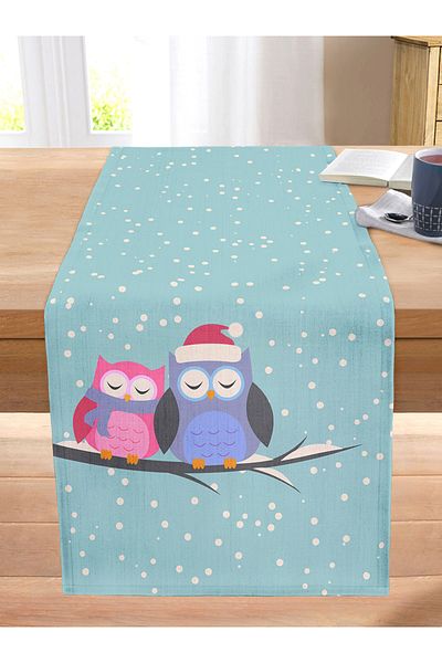 Realhomes Owl Patterned Digital Printed Decorative Stitched Raschel Knitted Runner