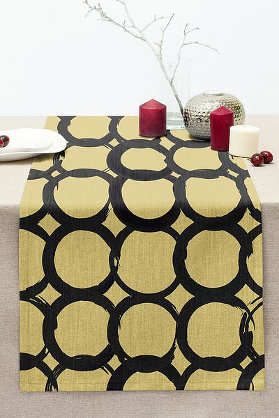 Realhomes Modern Stitched Raschel Knitted Runner with Mustard Floor Oval Brush Design
