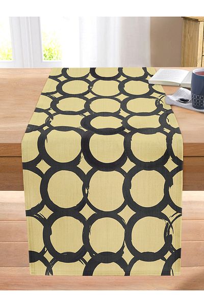 Realhomes Modern Stitched Raschel Knitted Runner with Mustard Floor Oval Brush Design