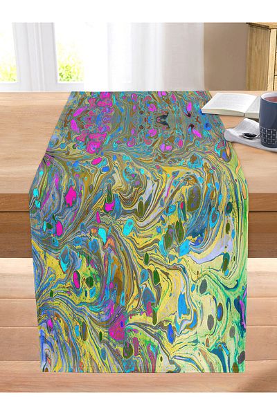 Realhomes Ebru Art Motif Special Design Digital Printed Modern Stitched Raschel Knitted Runner