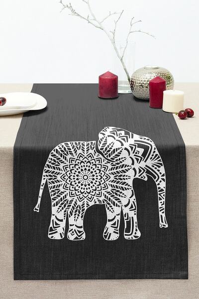 Realhomes Fundal fumuriu închis Motiv elefant etnic Cusătură decorativă Alerg...