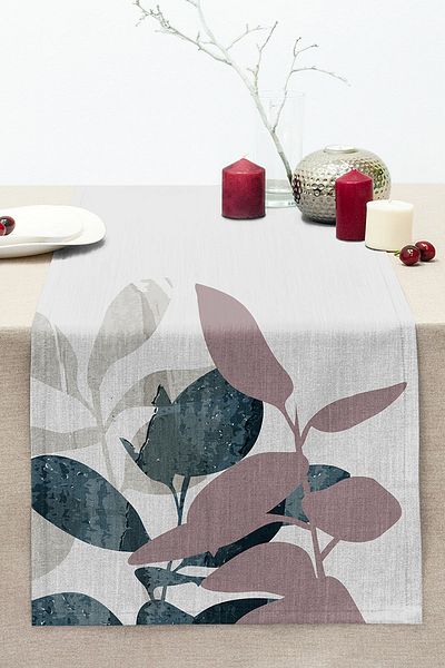 Realhomes Special Design Leaf Motif Digital Printed Decorative Stitched Raschel Knitted Runner