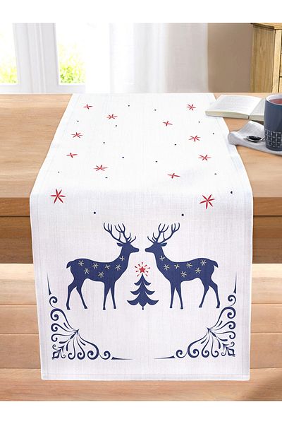 Realhomes Mery Christmas Deer Designed Digital Printed Decorative Stitched Raschel Knitted Runner