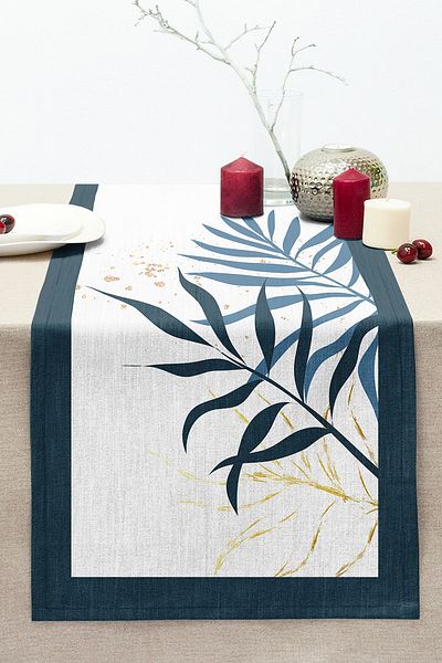 Realhomes Digital Printed Modern Stitched Rahel Knitted Runner with Colorful Leaf Pattern on White Background