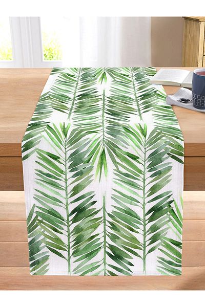 Realhomes Watercolor Fiber Leaves Patterned Special Design Stitched Raschel Knitted Runner