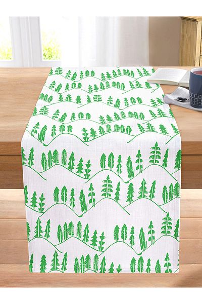 Realhomes Modern Tree Themed Digital Printed Decorative Stitched Raschel Knitted Runner