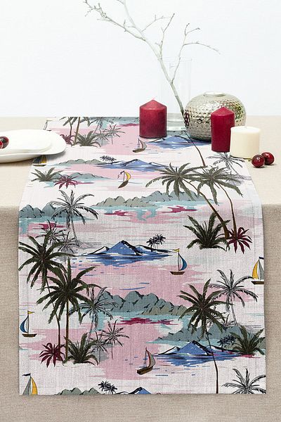 Realhomes Palm Trees Special Design Digital Printed Stitched Raschel Knitted Runner
