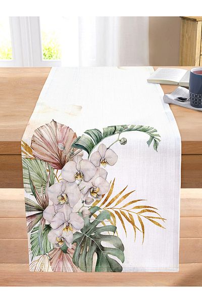 Realhomes Tropical Leaf Motif Digital Printed Decorative Stitched Raschel Knitted Runner