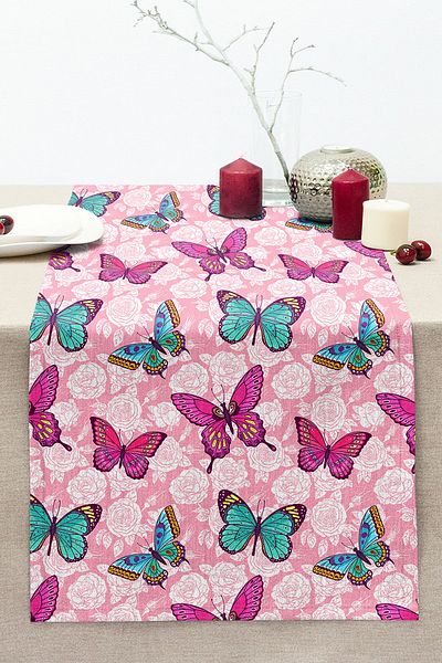 Realhomes Butterfly And Rose Motif Digital Printed Special Design Modern Stitched Raschel Knitted Runner