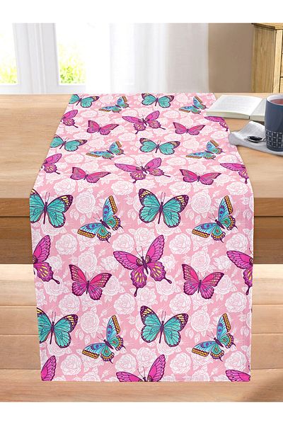 Realhomes Butterfly And Rose Motif Digital Printed Special Design Modern Stitched Raschel Knitted Runner