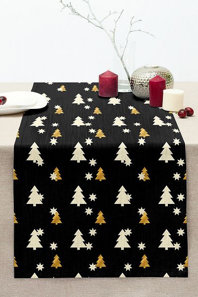 Realhomes Digital Printed Modern Stitched Raschel Knitted Runner with Pine Tree Pattern on Colorful Background
