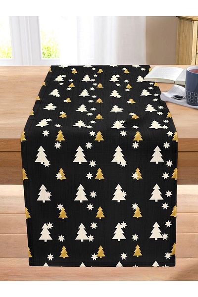 Realhomes Digital Printed Modern Stitched Raschel Knitted Runner with Pine Tree Pattern on Colorful Background