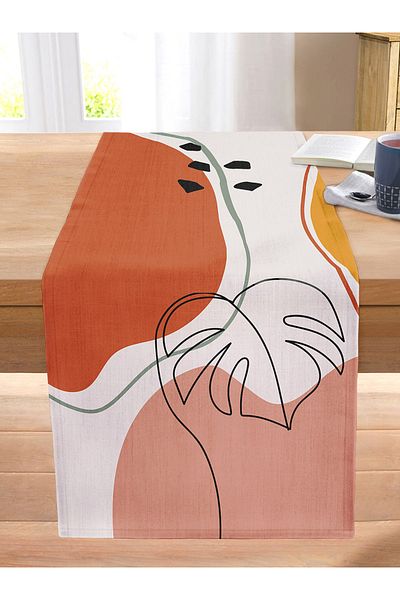 Realhomes Digital Printed Modern Stitched Raschel Knitted Runner with Leaf Pattern on Pastel Background