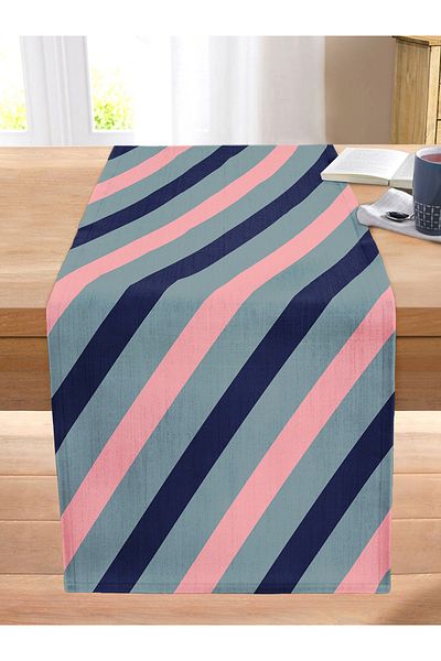 Realhomes Pastel Colored Horizontal Stripes Digital Printed Modern Stitched Raschel Knitted Runner on Colorful Background