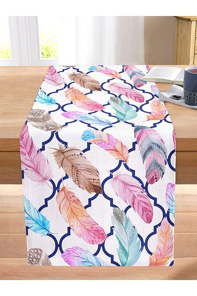 Realhomes Navy Blue Ogea Colored Rose Motif Digital Printed Stitched Raschel Knitted Runner