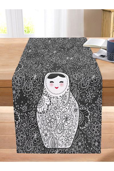 Realhomes Matryoshka Digital Printed Decorative Stitched Rahel Knitted Runner on Floral Patterned Floor
