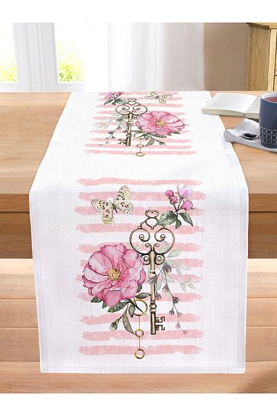 Realhomes Flower Patterned Striped Stitched Rahel Knitted Runner with Key Motif