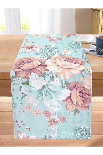 Realhomes Colorful Rose Motif Digital Printed Decorative Stitched Raschel Knitted Runner