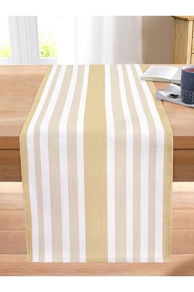 Realhomes Cream White Plain Striped Special Design Decorative Stitched Raschel Knitted Runner